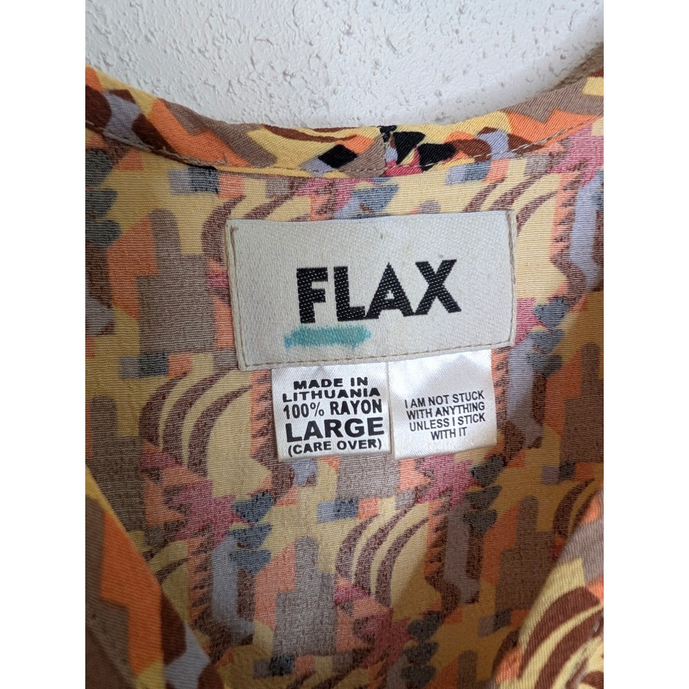 FLAX Women Maxi Dress Large Yellow Geometric Sleeveless Rayon Slit Lagenlook - Picture 3 of 5